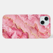 Luxe roze oceaanmarmer met gouden aders iPhone hoesje (Achterkant horizontaal)