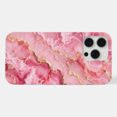 Luxe roze oceaanmarmer met gouden aders iPhone hoesje (Achterkant horizontaal)