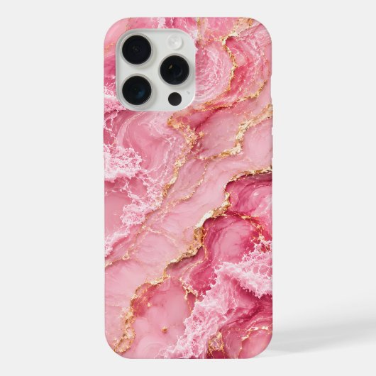 Luxe roze oceaanmarmer met gouden aders iPhone hoesje (Achterkant)