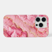 Luxe roze oceaanmarmer met gouden aders iPhone hoesje (Achterkant horizontaal)