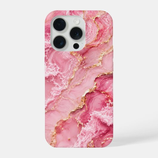 Luxe roze oceaanmarmer met gouden aders iPhone hoesje (Achterkant)