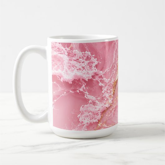 Luxe roze oceaanmarmer met gouden aders koffiemok (Links)