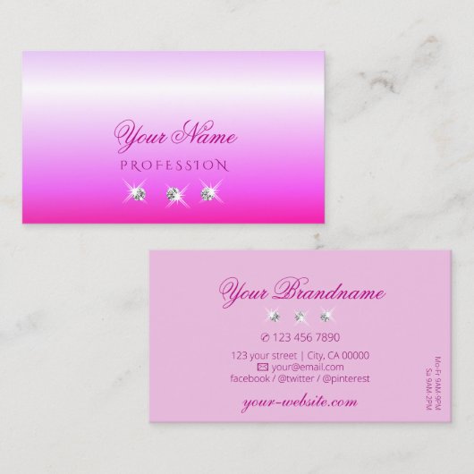 Luxe roze ombre mousserende diamanten stijlvol Lux Visitekaartje (Voorkant / Achterkant)