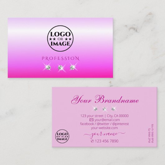 Luxe roze ombre mousserende diamanten Voeg Logo Lu Visitekaartje (Voorkant / Achterkant)