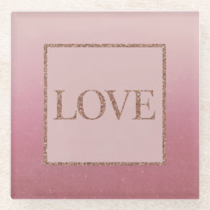 Luxe Roze Ombre Roos Goud Sparkle Glas Onderzetter