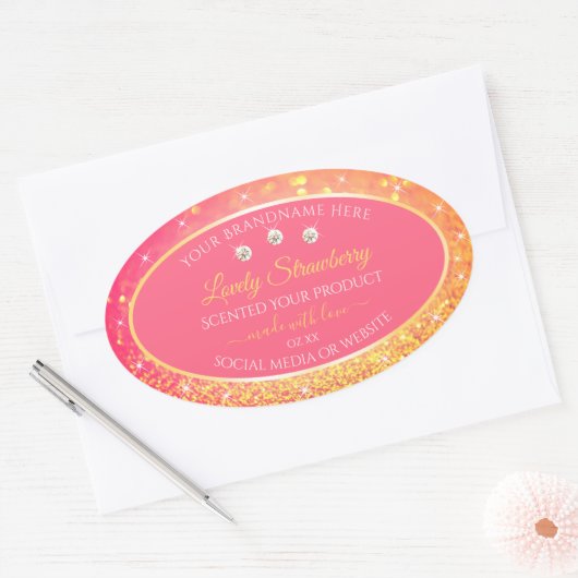Luxe roze Oranje Glitter Product Packaging Label (Envelop)