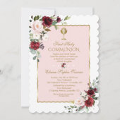 Luxe Roze Paarse Bloemengoud Eerste Heilige Commun Kaart (Voorkant)