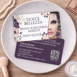Luxe Roze Paarse Bloemige Bruidsmake-up Artiest Visitekaartje