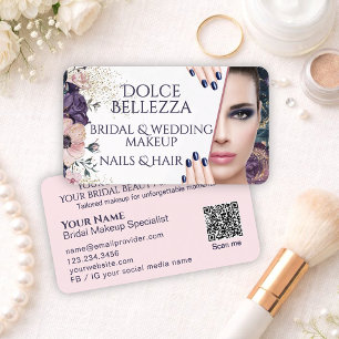 Luxe Roze Paarse Bloemrijke Bruidsmake-up Artiest Visitekaartje