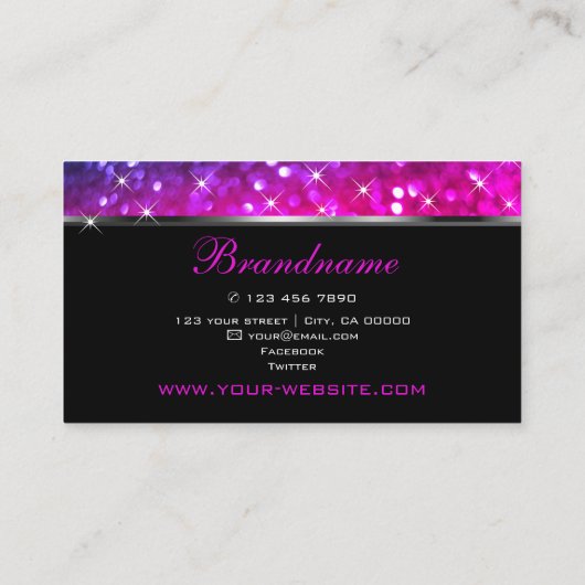 Luxe Roze Paarse Glitter Lichtgevende Sterren Eleg Visitekaartje (Achterkant)