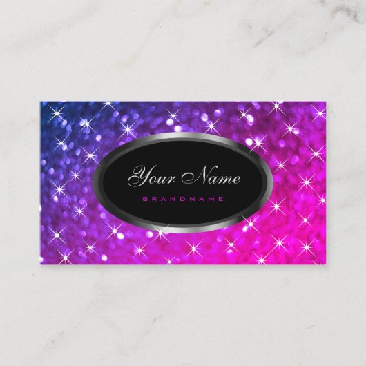 Luxe Roze Paarse Glitter Lichtgevende Sterren Eleg Visitekaartje (Voorkant)