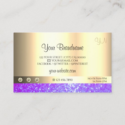 Luxe roze Paarse Glitter Monogram Lumineus Gold Visitekaartje (Achterkant)