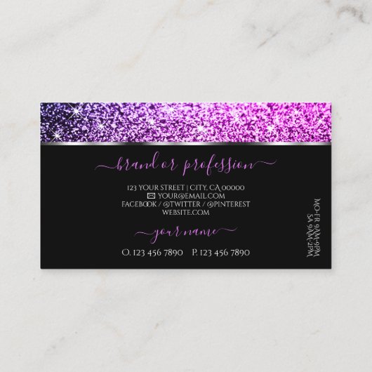 Luxe Roze Paarse Glitter Sterren Stijlvol Zwart Visitekaartje (Achterkant)