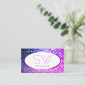 Luxe Roze Paarse Glitter Wit met Monogram Visitekaartje (Staand voorkant)