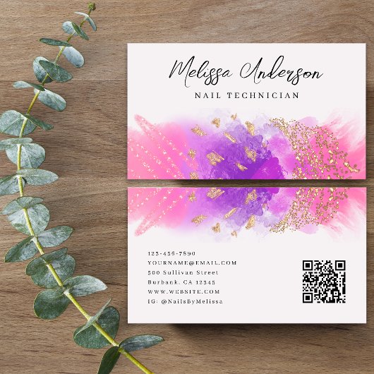 Luxe Roze Paarse Gouden Glitter QR Code Visitekaartje