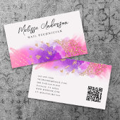 Luxe Roze Paarse Gouden Glitter QR Code Visitekaartje