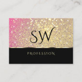 Luxe Roze Paarse Gouden Glitter Sterren en Initial Visitekaartje (Voorkant)