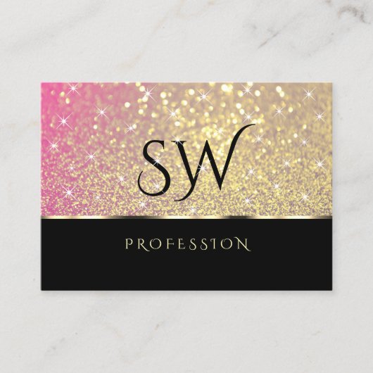 Luxe Roze Paarse Gouden Glitter Sterren en Initial Visitekaartje (Voorkant)
