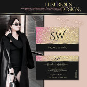 Luxe Roze Paarse Gouden Glitter Sterren en Initial Visitekaartje