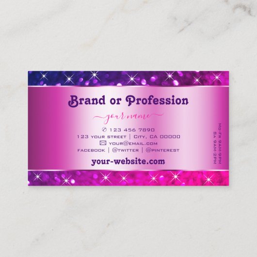Luxe Roze Paarse Gradient Glitter Stars Fancy Visitekaartje (Achterkant)