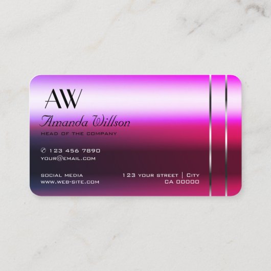 Luxe Roze Paarse Gradient Silver Decor Initialen Visitekaartje (Achterkant)