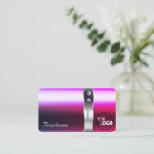 Luxe Roze Paarse Gradient Zilveren Decor en Logo Visitekaartje (Staand voorkant)