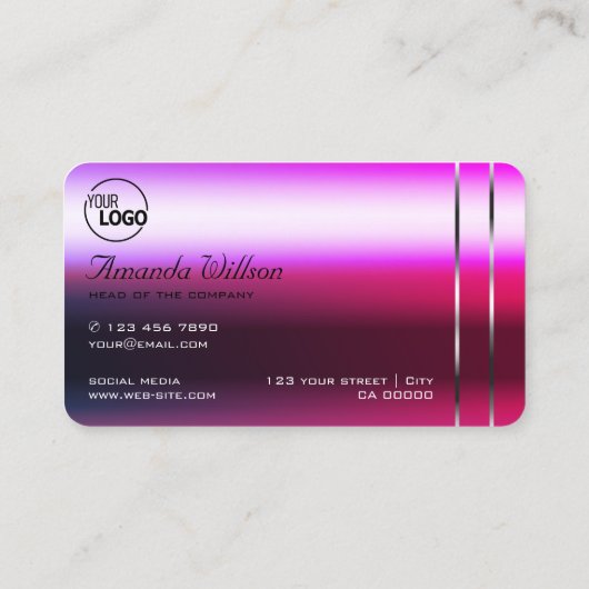 Luxe Roze Paarse Gradient Zilveren Decor en Logo Visitekaartje (Achterkant)