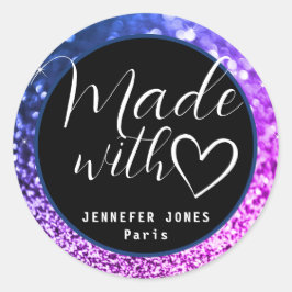 Luxe Roze Paarse Ombre Glitter Gemaakt met Liefde Ronde Sticker