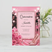 Luxe Roze Quinceañera Kaart (Staand voorkant)