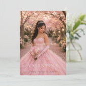 Luxe Roze Quinceañera Uitnodiging (Staand voorkant)