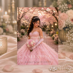 Luxe Roze Quinceañera Uitnodiging