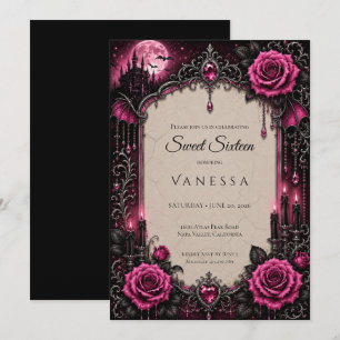 Luxe Roze Rhinestones Glitter Sweet 16 Kaart