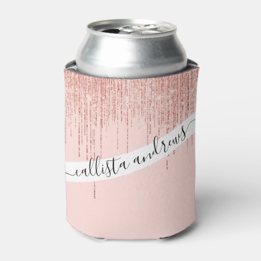 Luxe roze roodbruin glitter rand blikjeskoeler (Blikje Voorkant)