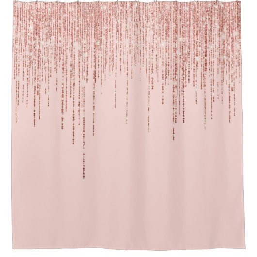 Luxe roze roodbruin glitter rand douchegordijn (Voorkant)