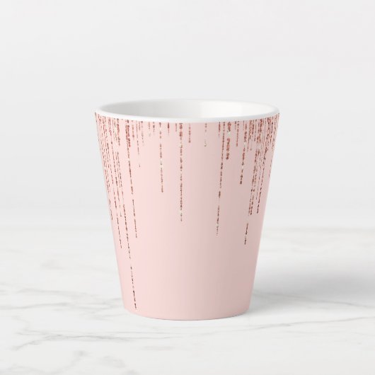 Luxe roze roodbruin glitter rand latte mok (Voorkant)