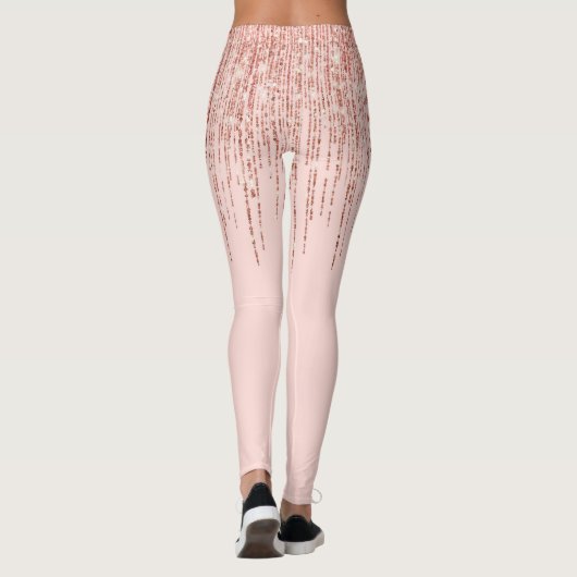 Luxe roze roodbruin glitter rand leggings (Achterkant)