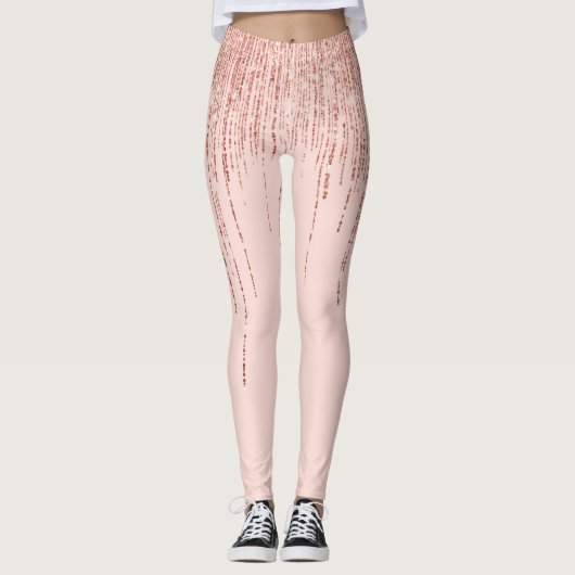 Luxe roze roodbruin glitter rand leggings (Voorkant)