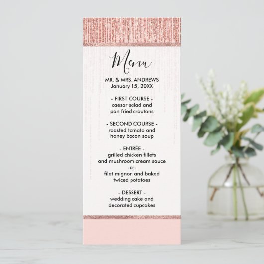 Luxe roze roodbruin glitter rand menu (Staand voorkant)