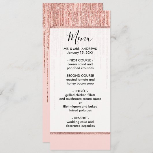 Luxe roze roodbruin glitter rand menu (Voorkant / Achterkant)