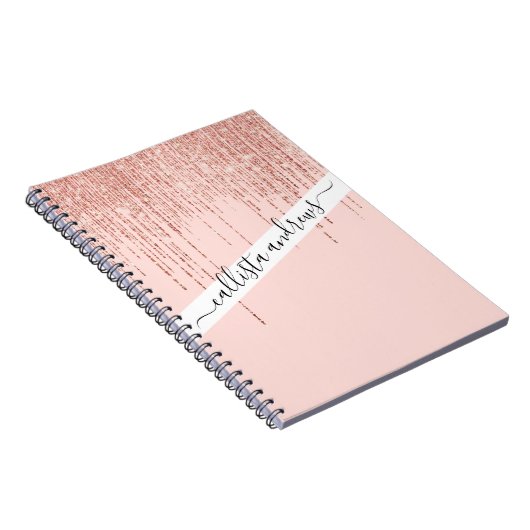 Luxe roze roodbruin glitter rand notitieboek (Rechterzijde)