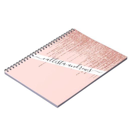 Luxe roze roodbruin glitter rand notitieboek (Linkerzijde)