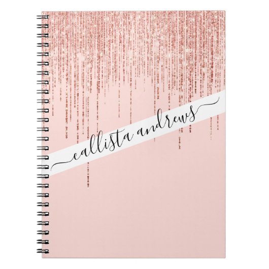 Luxe roze roodbruin glitter rand notitieboek (Voorkant)