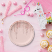 Luxe roze roodbruin glitter rand papieren bordje (Feest)