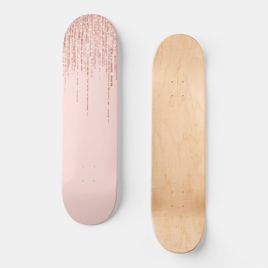 Luxe roze roodbruin glitter rand persoonlijk skateboard (Voorkant)