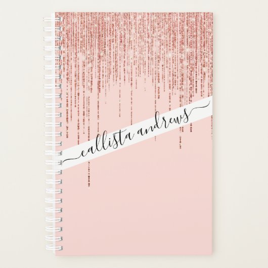 Luxe roze roodbruin glitter rand planner (Voorkant)