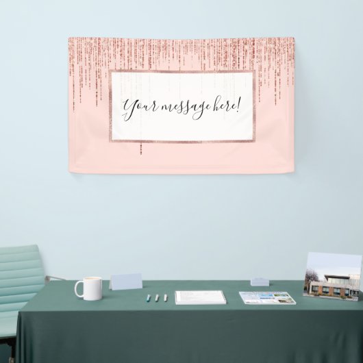 Luxe roze roodbruin glitter rand spandoek (Beurs)