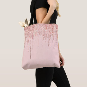 Luxe roze roodbruin glitter rand tote bag