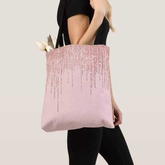 Luxe roze roodbruin glitter rand tote bag (Dichtbij)
