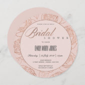 LUXE ROZE ROOS GOUD BLOMEN BRUIDSFEEST KAART (Voorkant / Achterkant)