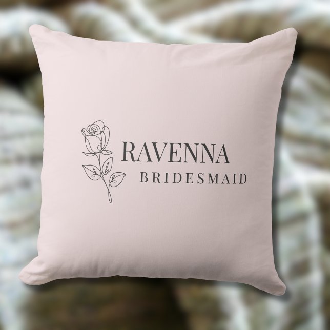Luxe Roze Roos Lijnkunst Persoonlijke Naam Kussen (Creator heeft geüpload)